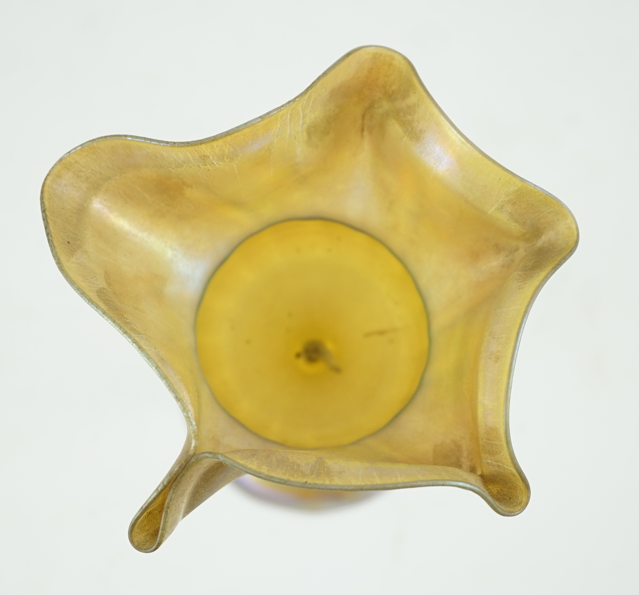 Tiffany Studios, New York. A 'Favrile' glass flowerform vase, etched makers mark L.C.T. (Louis Comfort Tiffany), pattern Y1959, c.1907, 26cm high
